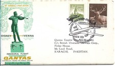 1965 QANTAS Flight Cover Austria -Karachi Pakistan  Front & Back Shown.