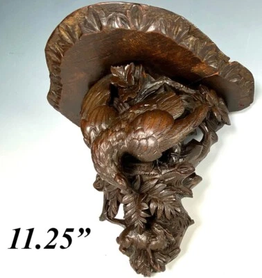 Antique Hand Carved Swiss Black Forest Bracket or Clock Shelf, Eagle and Hare - Image 1 of 4