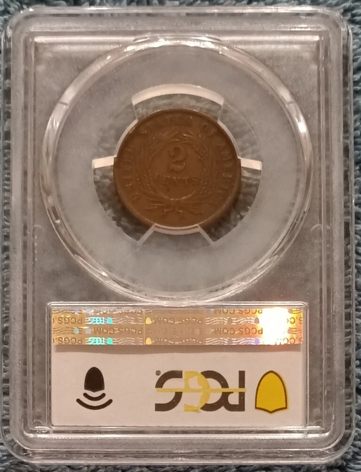 1866 Two Cents, PCGS XF-40 - with "WE" and a trace of red lustre - Image 3 of 4