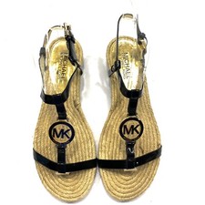Michael Kors Women's Black Patent Sandals With MK Logo Size 6.5M