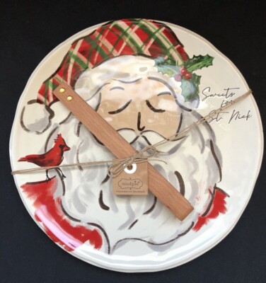 Mud Pie Home Santa's Cookie Sweets Plate and Tongs Serving Christmas Plate Set