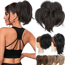 Fluffy Layered Ponytail Clip in Hair Extension Bendable Bun Updo Piece Claw 12"