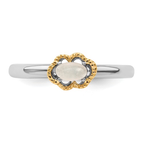 Solid Sterling Silver & 14k Gold Stackable Expressions Moonstone Ring - Picture 4 of 7