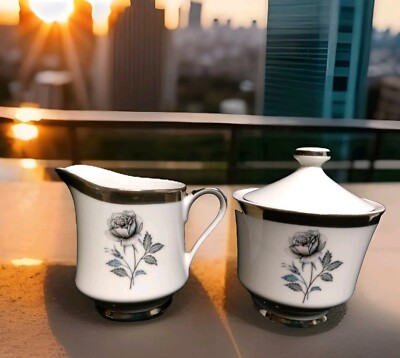 Royal Song Fine China Moonlight Rose Beautiful Sugar Bowl and Creamer NWT