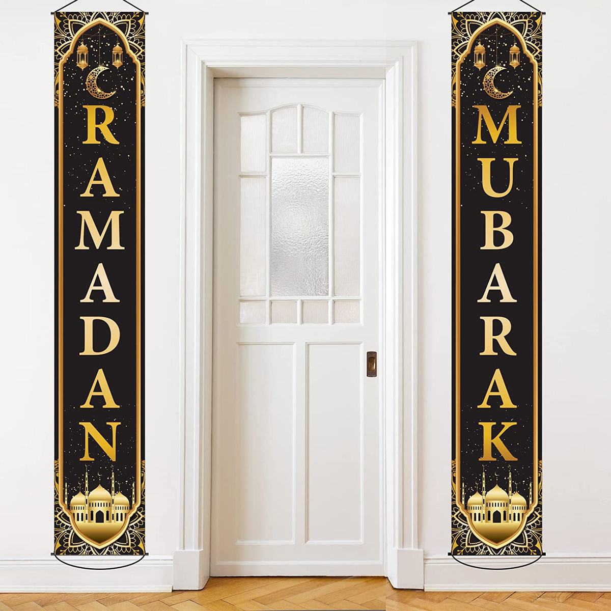 Aviski Ramadan Mubarak Banner, blauw, 20 cm x 10 cm, standaard banner