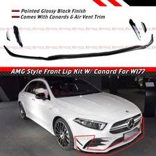 GLOSS BLACK 7PC FRONT BUMPER AERO CANARD LIP KIT FOR 2019-2022 A35 A220 AMG W177