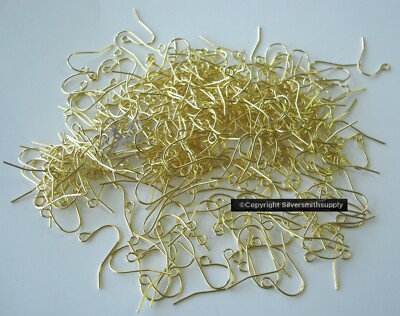 300  Gold plated plain fish hook earring wires open bottom loop FPH010C