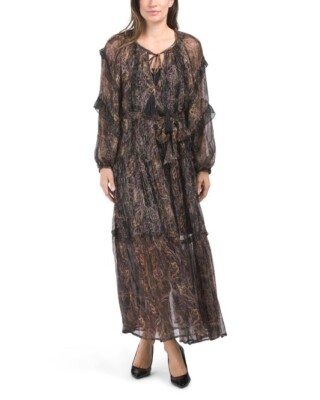 MISS JUNE Longue A Manches Long Sleeve Tiered Shimmer Dress Black/Br Size OS NWT