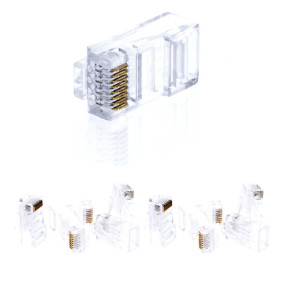 100 pcs Network Modular Plug RJ45 Cat5 CAT5e Connector Clear 8p8c Gold Plated