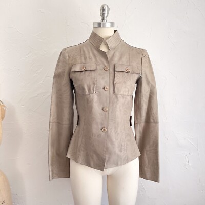 Emporio Armani Taupe Floral Leather Chic Cafe Moto Jacket As-Is Small