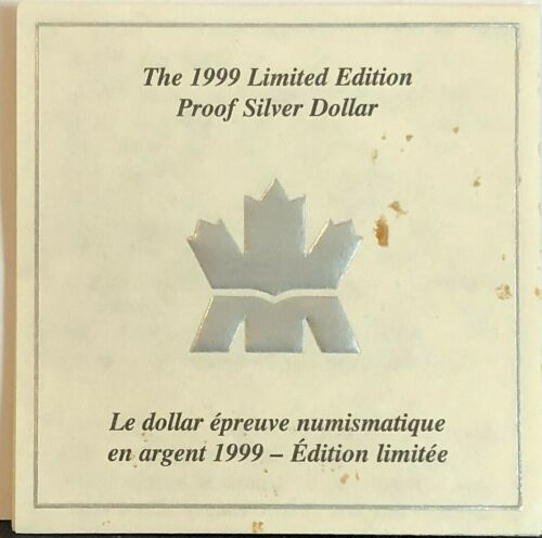 1999 CERTIFICATE OF AUTHENTICITY FOR THE LIMITED EDITION PROOF SILVER DOLLAR - Picture 1 of 1