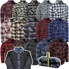 Fully Quilted Flannel Plaid Jacket Shirt Men Thick Workwear Warm 4 Pocket Button