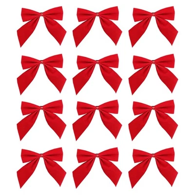 GEN IMPORTS Christmas Red Bows Velvet Tree Decoration 12 Pack 8cm