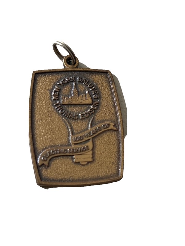 Vtg New York Salutes Thomas Edison Key Chain Medal 100 Years of Electric Service