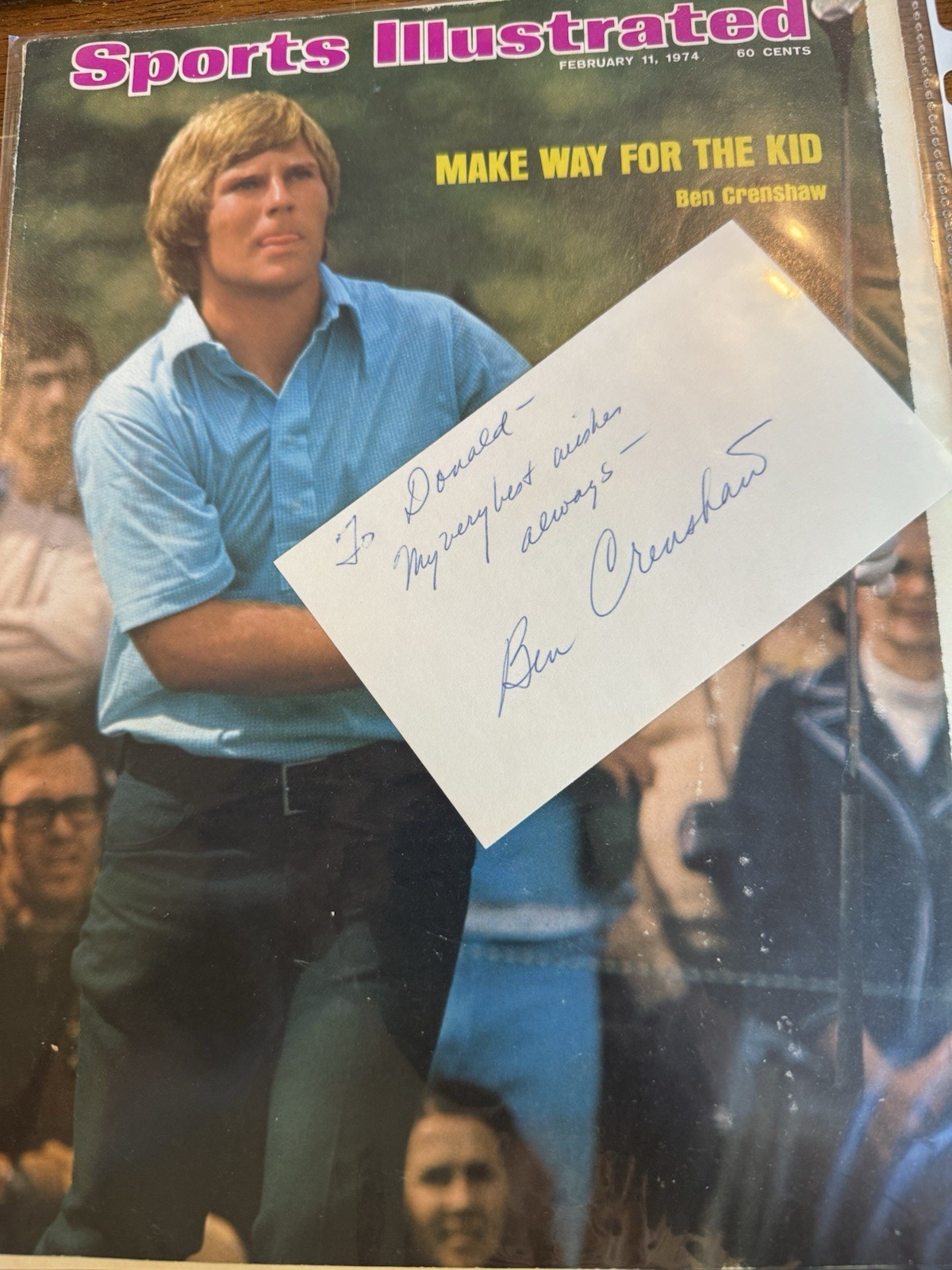 Ben Crenshaw Signed and personalized Index Card 3x5- 2X Masters champion 