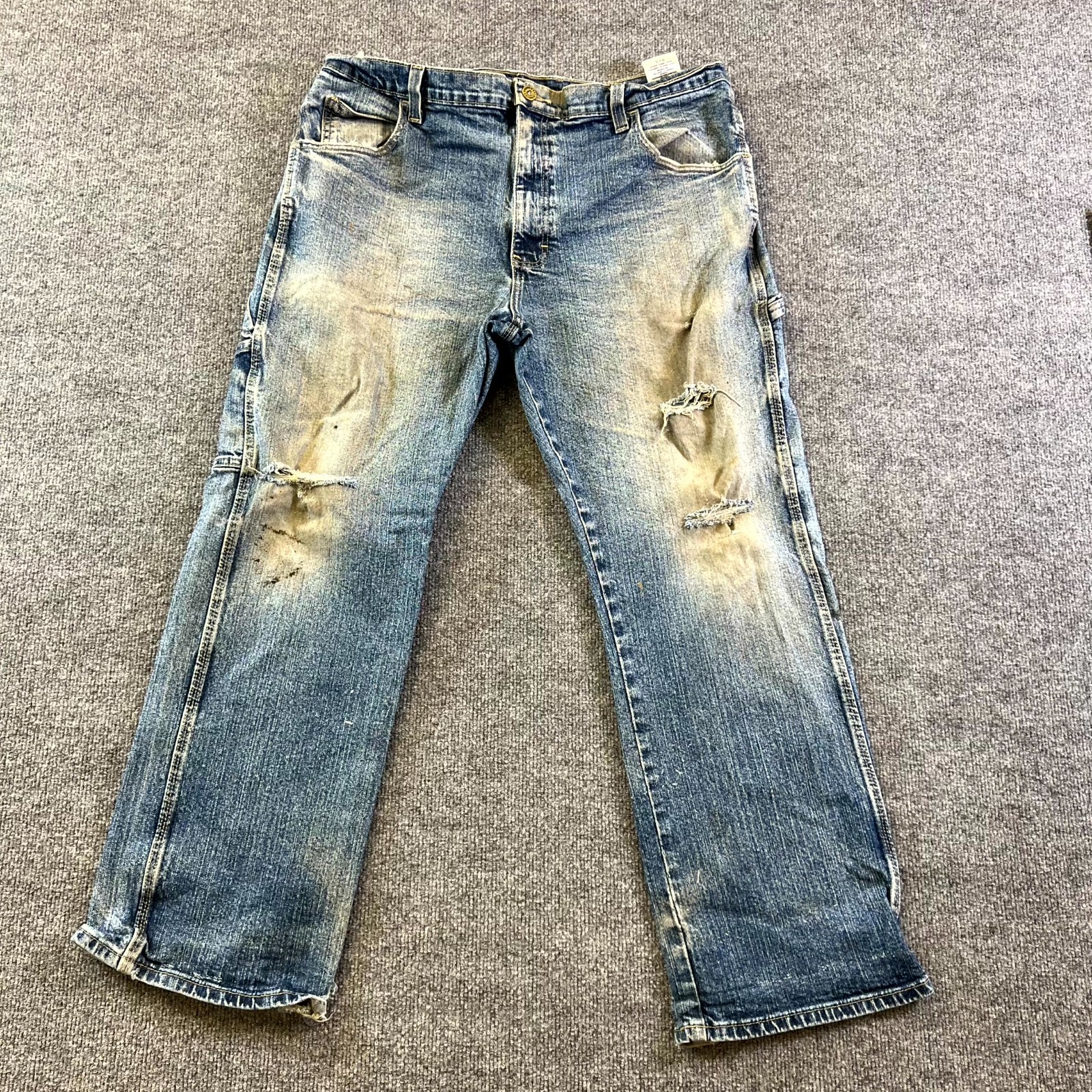 Men's 36x30 Blue Denim Distressed Straight Leg Workwear