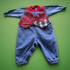Vintage Buster Brown Plaid And Denim Romper 6 9 Months