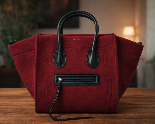 CELINE Luggage Phantom Felt Burgundy Red Tote Handbag Phoebe Philo Era Authentic