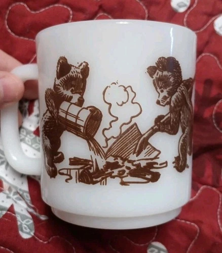 Vintage Smokey The Bear Help Prevent Forest Fires Milk Glass Coffee Mug Cup