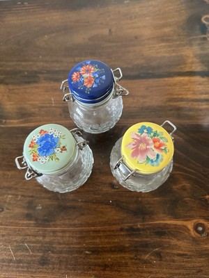 Pioneer Woman Floral Medley Spice Jars Mini Clamp Jar Embossed Glass Ceramic Lid