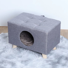 Cat Nest, Pet House Bench, Wood Pet House Cat Cave with Mat, Pet House Foot Rest