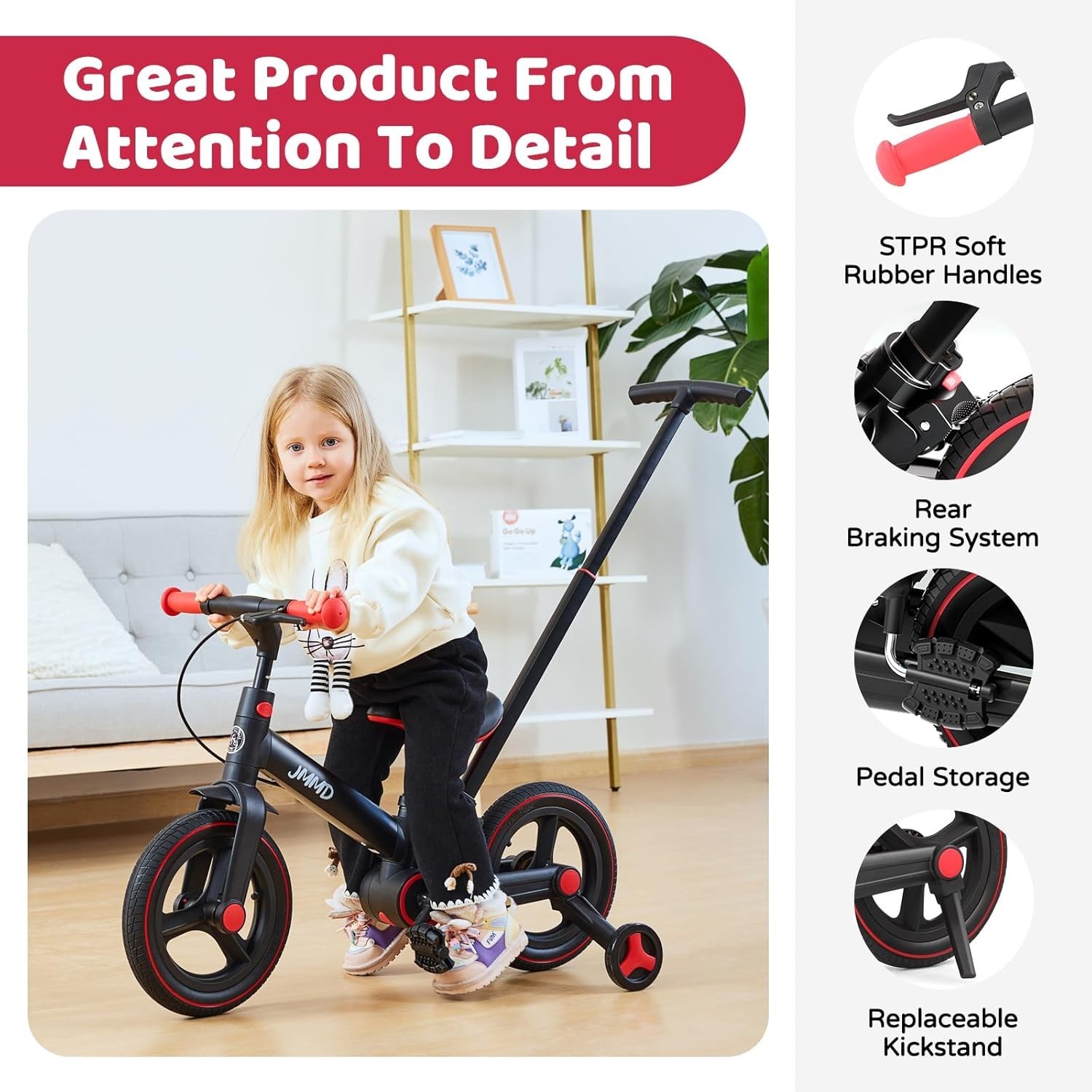 6 in 1 Toddler Bike with Push Handle for Kids 18-60 , 12" Foldable Balance Bi... thumbnail 6