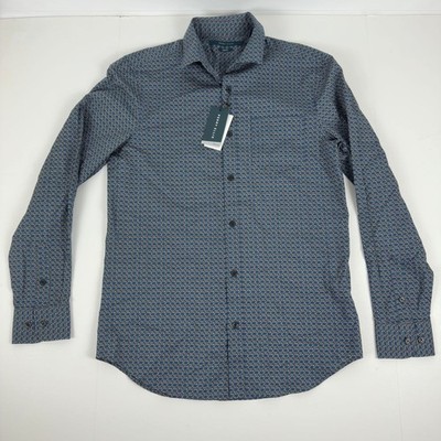 Perry Ellis Men's Micro Chain-Pattern Stretch Shirt - Dark Denim-Small