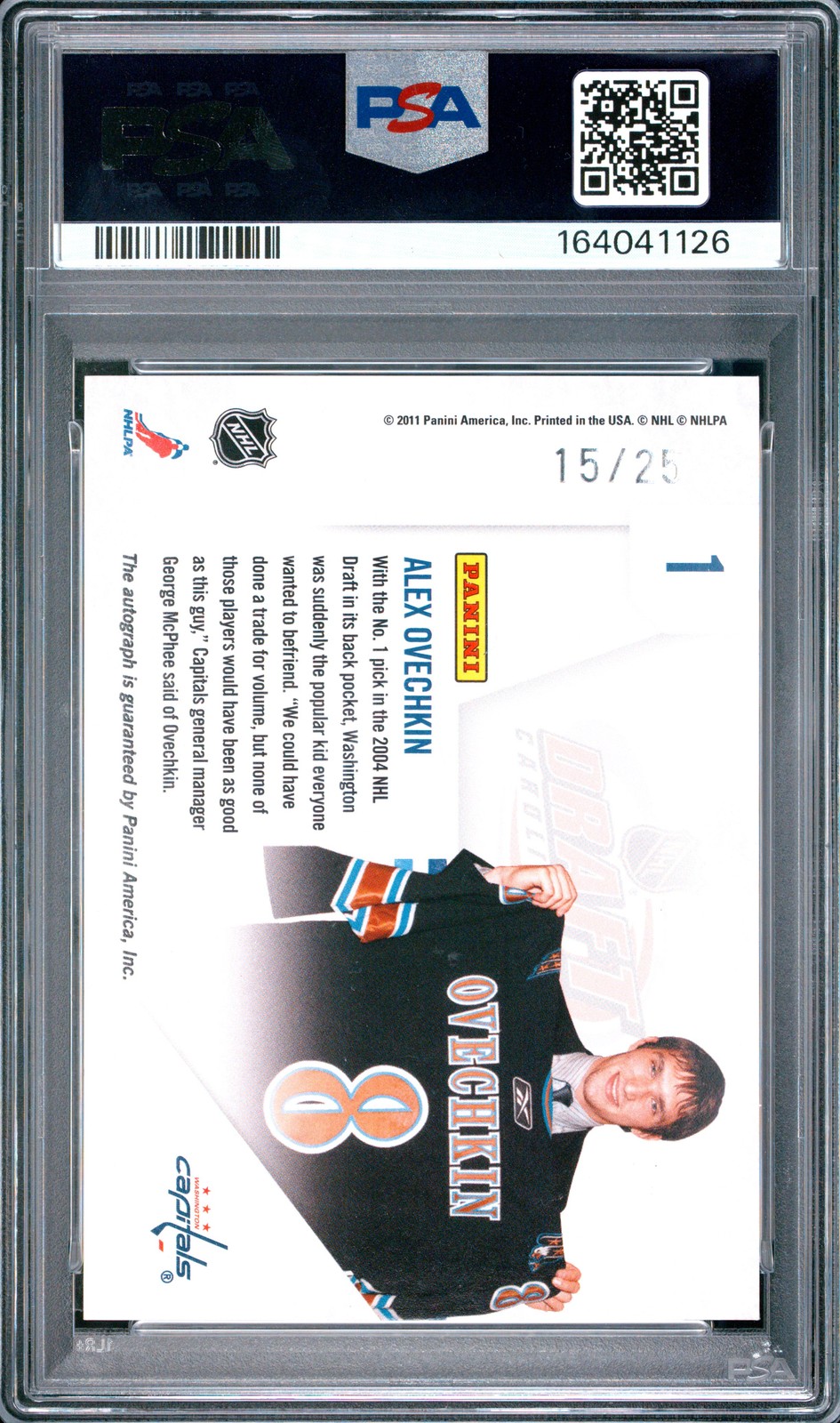 2010 PLAYOFF CONTENDERS LOTTERY WINNERS AUTO #1 ALEX OVECHKIN 15/25 PSA 8 view 2