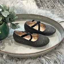 Flaryzone Girls Glitter Black Ballet Flats Size 10 Special Occasion