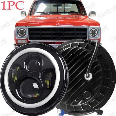 For 1975-1980 Chevy K10 K20 K5 Blazer 7'' Round LED Headlight Black Hi/Lo Beam