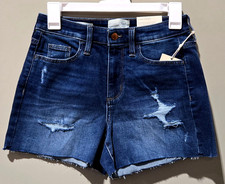 Universal Thread Women's 2 High Rise Super Stretch Distressed Midi Jean Shorts