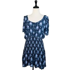 LOVESHACKFANCY Brickell Smocked Floral Mini Dress in Blue Noir Size Large