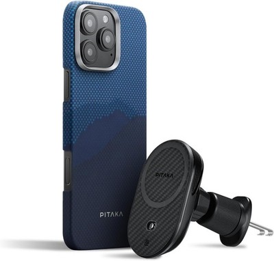PITAKA MagEZ Bundle for iPhone 16 Pro Max Over The Horizon Case + 15W Qi2 Mount