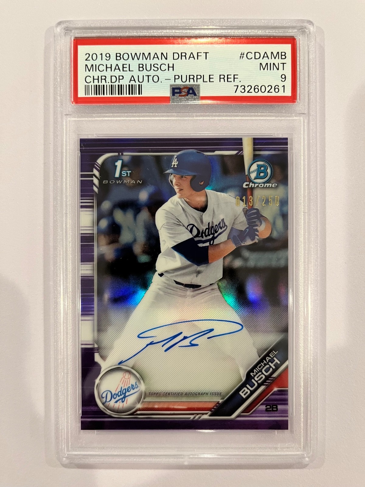 2019 Bowman Chrome Draft Michael Busch Rookie Auto Purple Refractor /250 PSA 9