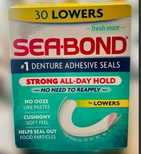 Sea Bond Denture Adhesive Seals 30 Lowers Fresh Mint All-Day Hold~NEW