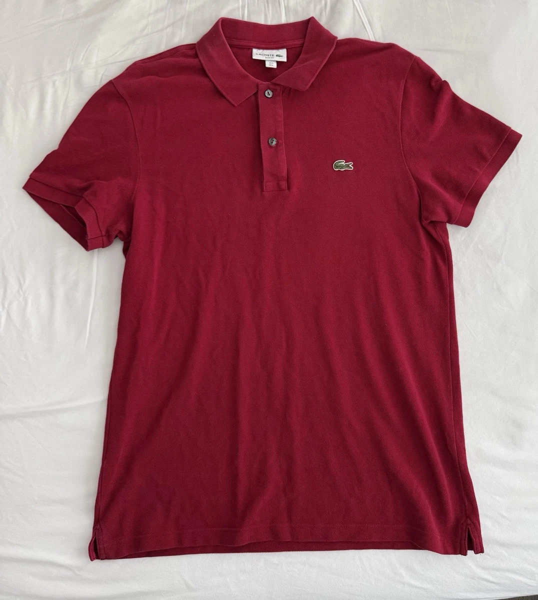 Lacoste Men’s Slim Fit Red Cotton Polo Shirt L Logo Button Collared