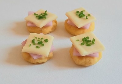 50 Dollhouse Miniature Ham Cheese Crackers Doll Mini Food Chive Handmade Clay