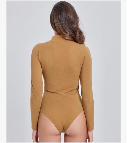 Nebility Long Sleeve Bodysuit for Women Clothing Mock Turtle Neck Jumpsuit - Picture 3 of 6