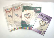Lot 4 - 3 DIZZLE Pre-Shaded Fashion Transfers Butterfly & 1 Glitzy Shirts Hearts