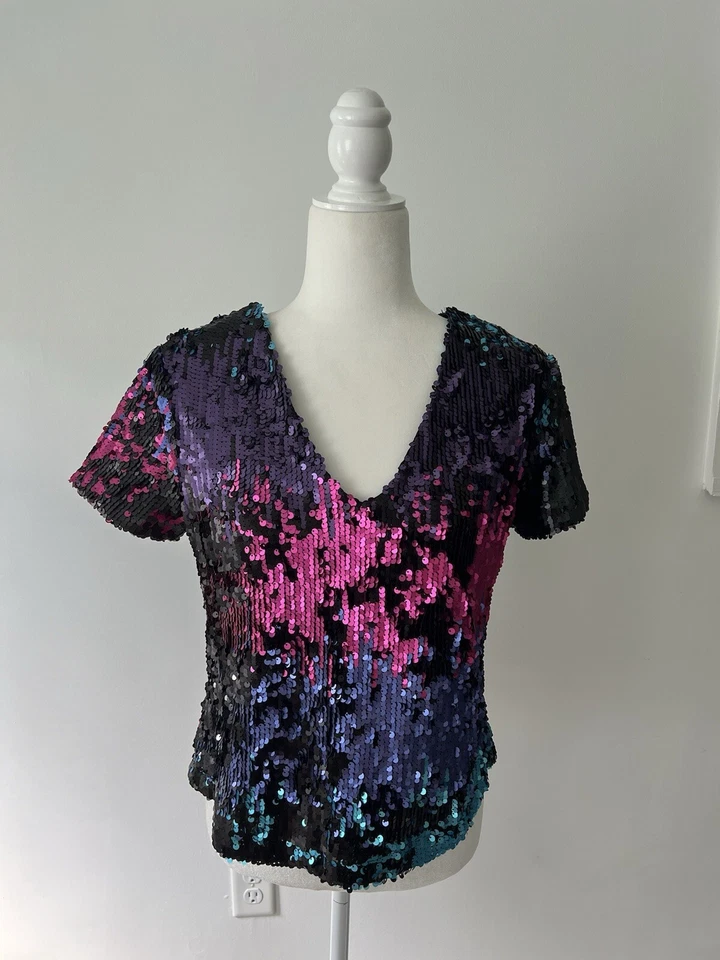 Top Venus Lentejuelas Cuello en V Multicolor Mangas Cortas Talla 4 Foto 3 de 4