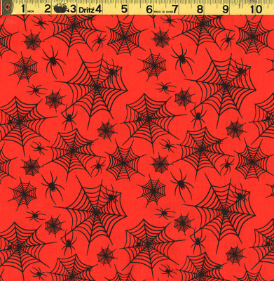 HALLOWEEN FABRIC Spiders and Spiderwebs on Orange 100% COTTON **By the Yard**