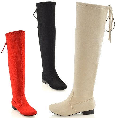 Mujer Tacón Bajo Por Encima De La Plano Motero Botas elásticas eBay