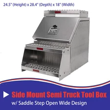 Side Mount Semi Truck Tool Box w/ Saddle Step Open Wide Design 24.5"x28.4"x18" 