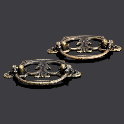 2x Vintage Antique Brass Solid Furniture Handle Dresser Cabinet Drawer Pull Knob - Picture 6 of 12