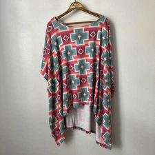 Plus size southwestern print boutique top shawl boxy hi low hem colorful 2XL