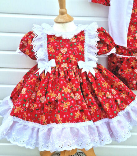 DREAM 0-8 years BABY GIRls gingerbread xmas cane traditional romany twirly dress - Picture 1 of 6