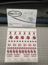 1/64 for hot wheels waterslide decals sooners football ncaa MADE IN THE USA!