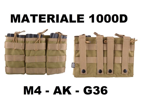 Tasca Triplo Porta Caricatori M4 Ak G36 Militare Softair Molle Coyote Tan1000D-image