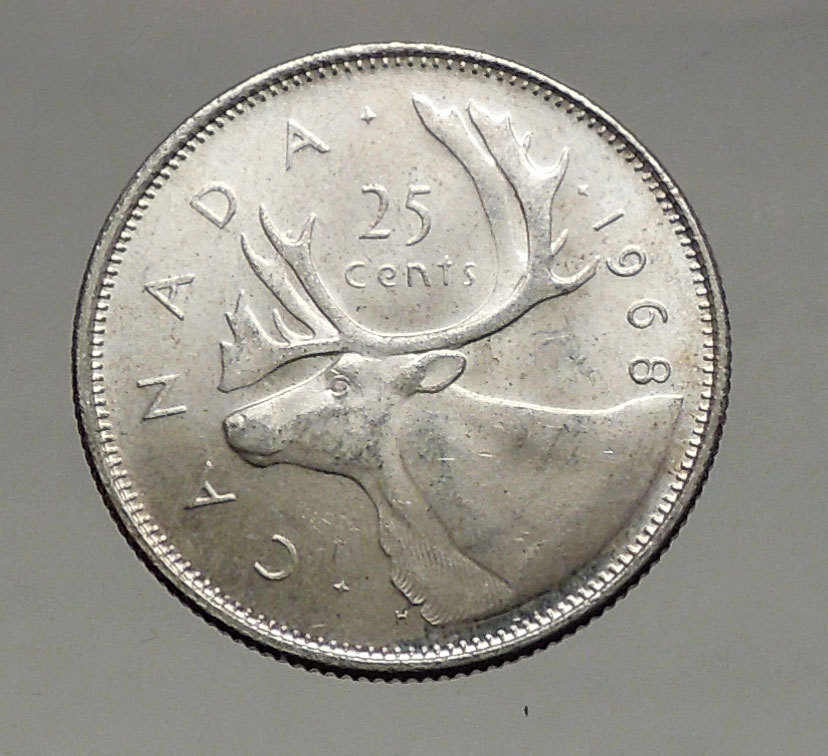 カナ★ 1968 CANADA United Kingdom Queen Elizabeth II Silver 25 Cent