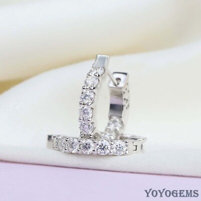 Moissanite Inside Outside Hoop Earrings 3 Carat Round Cut Solid 14K White Gold